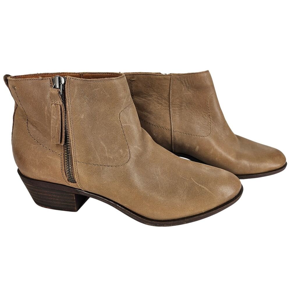 LUCKY BRAND BLANDRE TAN LEATHER BOOTIES – WOMEN’S SIZE 9M – SIDE ZIP – LOW HEEL